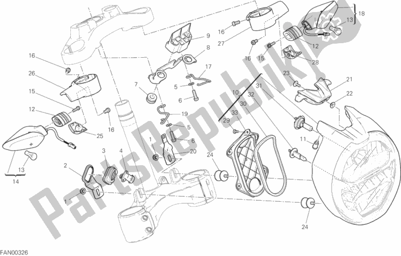 All parts for the Headlight of the Ducati Monster 821 Thailand 2018